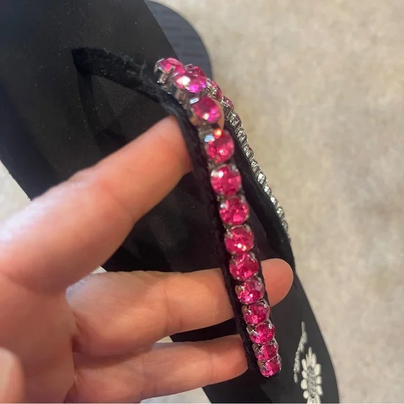 Yellow Box Rhinestone Leather Strap Back Hot Pink Comfort Flip Flops Size 10 - Picture 8 of 9